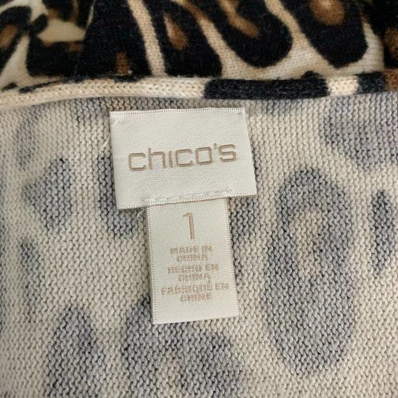 Chicos Leopard Print Short Sleeve Sweater M Cream Brown Round Neck Stretch - Picture 6 of 6